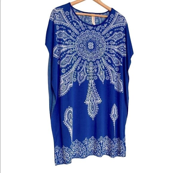 Cristina Love Blue Boho Poncho Dress Size Medium - Picture 1 of 4